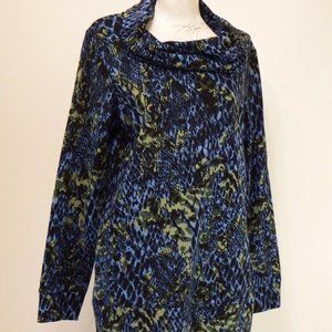NEW GVS BLACK/BLUE SNAKE PRINT‎ COWL NECK SMALL